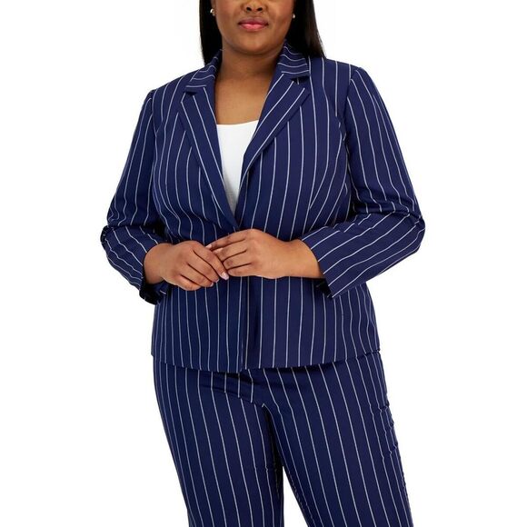 Kasper Jackets & Blazers - Kasper Plus Size Women's Blue/White Pinstriped Notched-Collar Blazer 22W NWT